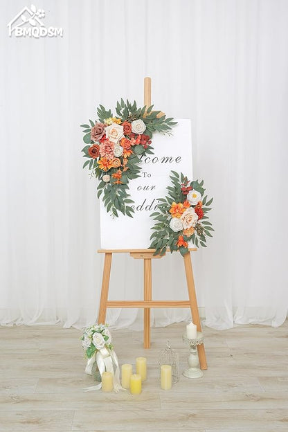 Faux Flowers Wedding Arch Flowers Kit(Pack of 2) for Wedding Decor Ceremony Reception Backdrop Thanksgiving Halloween Party Decoration (Orange)