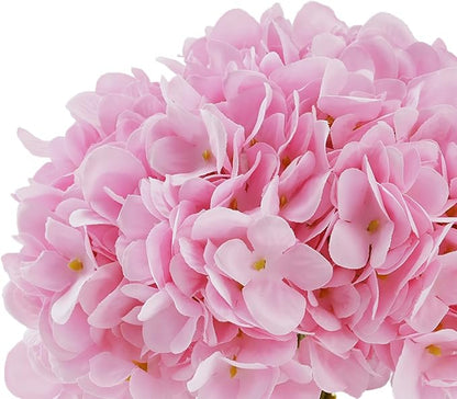 Artificial Hydrangea Flowers in Vase, Silk Floral Arrangement in Vase with Faux Water for Home Decor Indoor, Room Table (Pink)