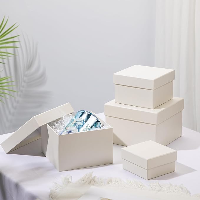 Briful Square Gift Boxes with Lids 4PCS Gift Box for Presents Nesting Assorted Sizes Present Boxes for Christmas Birthday Valentines Party Gift Wrap