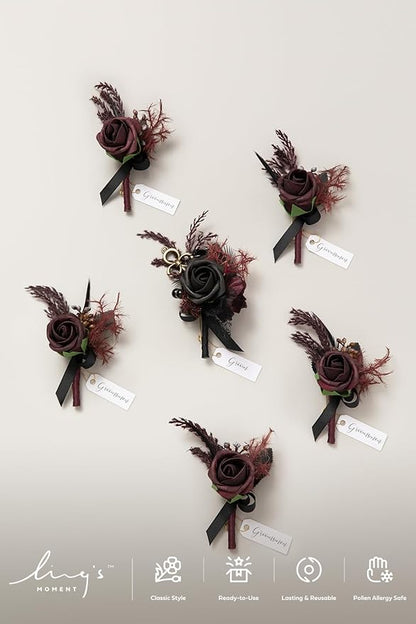 Ling's Moment Boutonniere for Men Wedding,Set of 6 , Groom and Groomsmen Boutonniere for Wedding Homecoming Halloween Ceremony Anniversary, Dinner Party, Prom Flowers and Fall Vintage Wedding