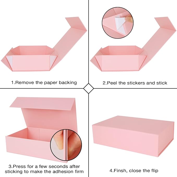 Aimyoo Pink Collapsible Gift Box with Magnetic Closure Lids 10.5x7x3 in, Bridesmaid Groomsman Proposal Boxes, Rectangle Storage Box 5 Pack
