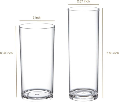 KLIFA- Carlsbad- Set of 8 Pieces, 6 & 7 Inch Tall, Plastic Cylinder Vases for Centerpieces, Acrylic Flower Vase for Wedding Centerpieces, Home Decorations, Clear