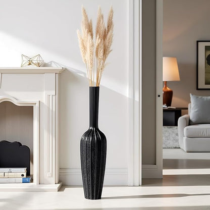 Modern Black Floor Vase - 23.62 Inches Tall Decorative Vase for Dried Flowers, Home Decor Accent, Resin Tall Floor Vase