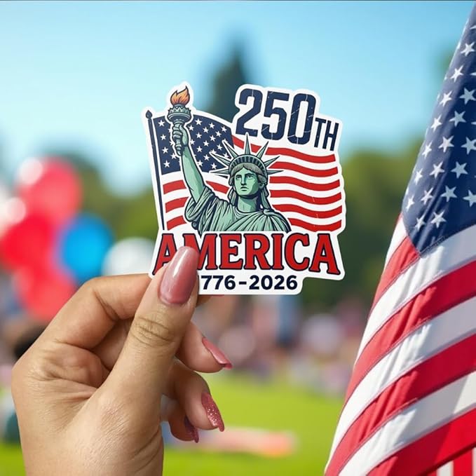 HANDICHI Design 5 Pack 3 Inch America 250th Anniversary Stickers (1776–2026), Patriotic Statue of Liberty & USA Flag Vinyl Decals