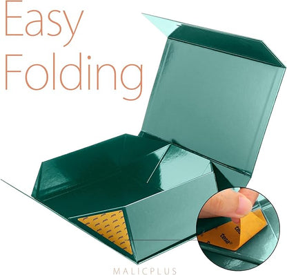 6 Christmas Large Gift Boxes with Lids 13.5x9x4.1 Inches, Green Groomsmen Proposal Gift Boxes with Magnetic Closure for Father's Day or All Occasion (Glossy Green)