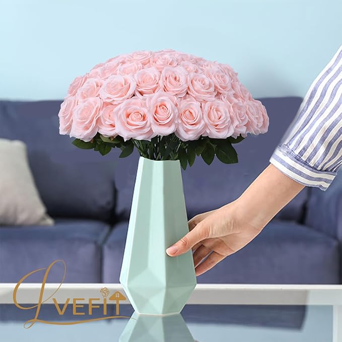 Artificial Rose 30 Pcs Flower Blush Flowers Pink Roses Silk Flowers with Long Stem Silk Roses Bouquet for Wedding Bridal Shower Party Home Decoration