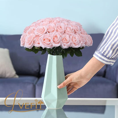 Artificial Rose 30 Pcs Flower Blush Flowers Pink Roses Silk Flowers with Long Stem Silk Roses Bouquet for Wedding Bridal Shower Party Home Decoration