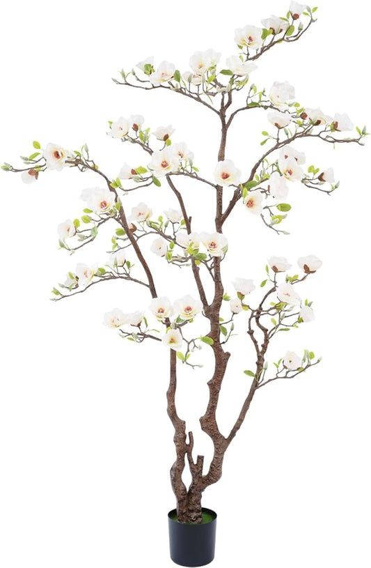 Artificial Magnolia Tree, 6.8FT Tall Fake Indoor Tree, Realistic Real Touch Leaves and Flowers Perfect for Indoor Decor, Living Room, Door, Office and Hotel Decor (White)