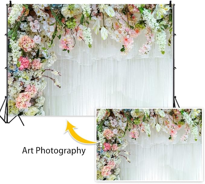 Leowefowa White Flower Wall Backdrop for Wedding Decor Romantic Pink Roses Floral Wall Photography Background for Wedding Birthday Party Banner Decorations Backdrop Photo Booth Props 10x5ft Vinyl