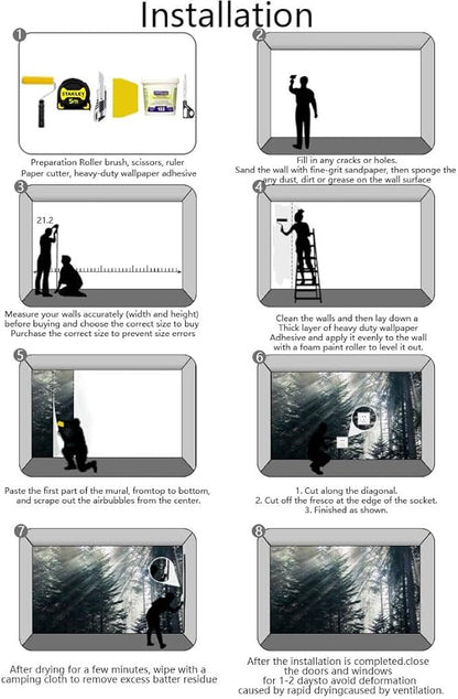 Silk Cloth Wall Sticker Decoration, Forest in The Fog Mural-203, Non-self-Adhesive, Waterproof, Wall