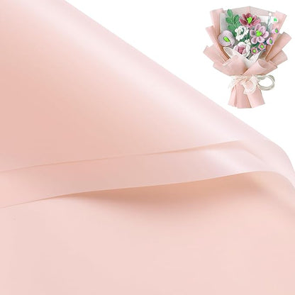WRAPAHOLIC 20 Sheets Flower Wrapping Paper - 22.4 x 22.4 inch Pure Pastel Pink Water-Resistant Floral Bouquet Wrapping Paper, Florist Supplies Packaging for Wedding Birthday Gift DIY