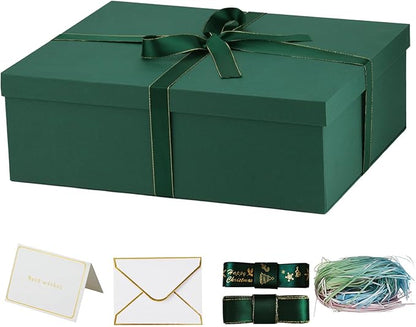 YINUOYOUJIA Large Gift Box with Lid 16.5x13x5.5 inches,Boxes for Christmas Presents,Contains Card,2 Roll Ribbons,Shredded Paper Filler.