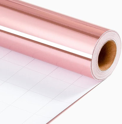 Merture Pink Wrapping Paper Roll - 17 In X 32.8 Ft(46.5 sq.ft.) Metallic Pink Solid Color Gift Wrap with Grid Cutting Lines for Valentines Day, Mothers Day, Wedding, Baby Shower, Birthday, Christmas