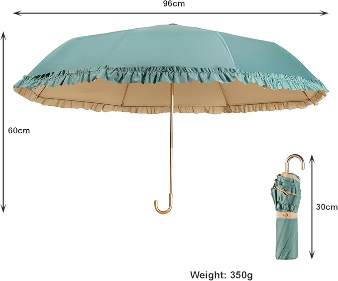 LCY Floral Edge Compact Umbrella Folding Anti-UV Parasol with Hook Handle Sunproof Rainproof & Windproof Umbrella