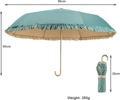 LCY Floral Edge Compact Umbrella Folding Anti-UV Parasol with Hook Handle Sunproof Rainproof & Windproof Umbrella