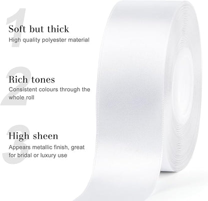 1-1/2 Inches 50 Yards White Satin Ribbon, Solid Fabric Ribbon Roll for Flower Bouquets, Gift Wrapping, Wedding, Handmade Crafts