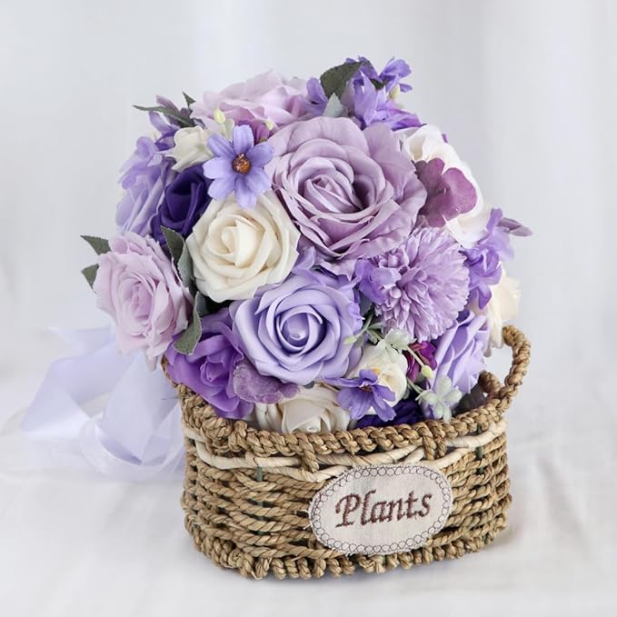 S_SSOY Wedding Bouquet Bride,Bride Bridal Bouquet Bridesmaid Artificial Flowers for Ceremony Anniversary Party Bridal Shower Decoration Wedding Bouquets (Lilac Purple)