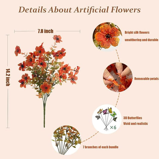 20 Bundles Realistic Artificial Fall Flowers for Outdoors, UV Resistant Autumn No Fade Fake Fall Flowers, Look Real for Farmhouse Thanksgiving Halloween Home Garden Front Porch Decor(Orange)