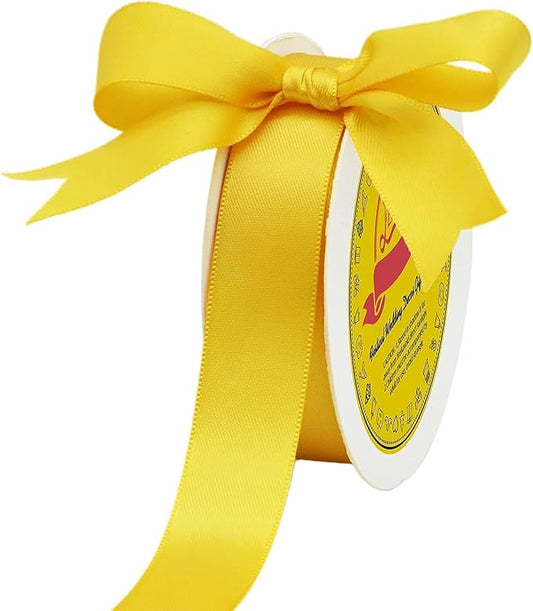 Double Face Maize Yellow Satin Ribbon 7/8 inch X 25 Yards Polyester Maize Yellow Ribbon for Gift Wrapping Very Suitable for Weddings Party Invitation Decorations and More