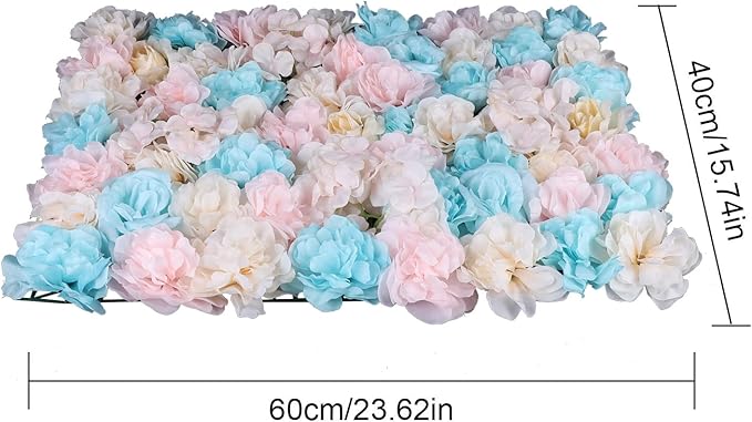 12Pcs 15.75" x 23.62x 0.79 Artificial Flower Wall Panels,Flower Wall Mat Silk Flower Panels for Outdoor Garden Backyard Fence Fence Privacy Screen and Indoor Wall Decor(12Pcs White+Pink+Light Blue)