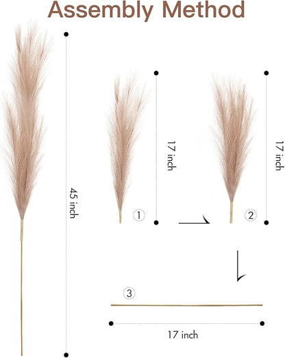 9 Pcs 45" Tall Pampas Grass Brown Decor, Long Stem Artificial Flower Floor Vase Large Faux Floral Pompas Fake Plants Dried Bouquet Arrangement Vase Filler for Boho Home Wedding Decoration