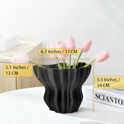 Contemporary Black Ceramic Vase, Abstract Irregular Shape Sculptural Accent for Home Decor, Modern Artistic Centerpiece for Coffee Table or Bookshelf