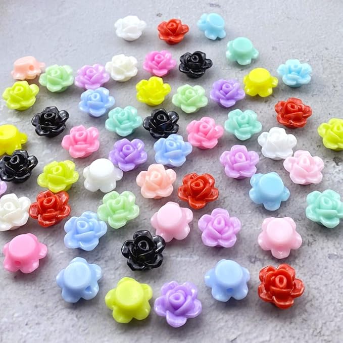 200pcs Acrylic Rose Flower Beads Candy Color Flat Back Spacer Beads Loose Pastel Colorful Decor for DIY Crafts Jewelry Making Bracelet Necklace Earrings(Light Green)