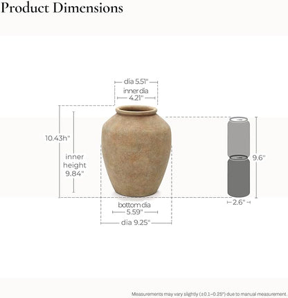 LuxenHome Rustic Ceramic Vase, 10.4" Tall Terracotta Vases with Earthy Brown Tones, Farmhouse Flower Vase for Shelf Living Room Decor, Vintage Pottery for Entry Way Table Home Decor