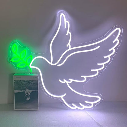 Peace Dove Neon Sign for Wall Decor,Neon Lights for Bedroom,LED Sign Pigeon Night Light for Kids Room Party Bar Wedding Decoration Best for Peace Lovers,SIGNVIA,Size:40 * 35.5cm