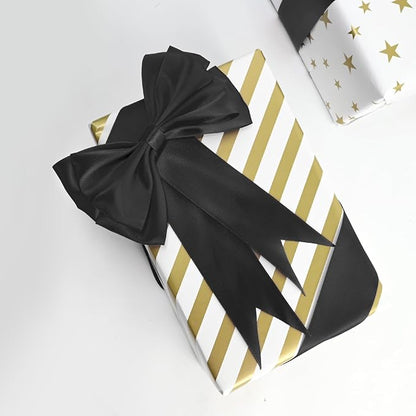 Double Face Black Satin Ribbon 1-1/2 inch X 25 Yards Polyester Black Ribbon for Gift Wrapping Very Suitable for Weddings Party Hair Bow Invitation Decorations and More