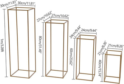 4PC Flower Stand for Wedding Metal Cylinder Stands for Party Rectangular Gold Centerpieces Flower Vase Gold Columns for Weddings Flower Plant Stand Decoration 15.74"/23.62"/31.49"/39.37"