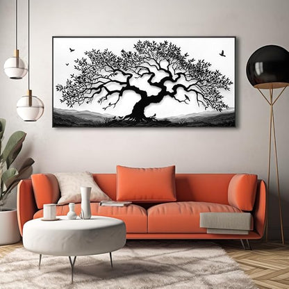 MooMel Wall Art Tree of Life White and Black Abstract Wall Art Canvas Painting for Living Room Bedroom Dining Room Home Office Decor Large Framed Ready to Hang 30"x60"
