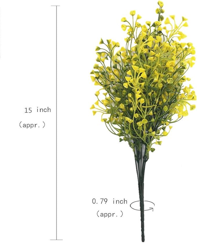 PASYOU Artificial Plants, Fake Bell Grass Flowers Plastic Greenery Lifelike Patio Yard Corridor Indoor Outdoor Home Garden Balcony Party Pot Planter Filler Table Arrangement Decoration Yellow 8 pcs