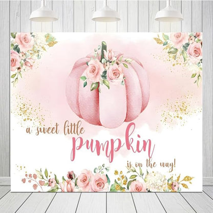 Pumpkin 1st Birthday Backdrop, Blush Pink Floral Pumpkin First Birthday Background, Girl First Birthday Party Cake Table Decoration Banner Photo Booth Props (10x8ft)