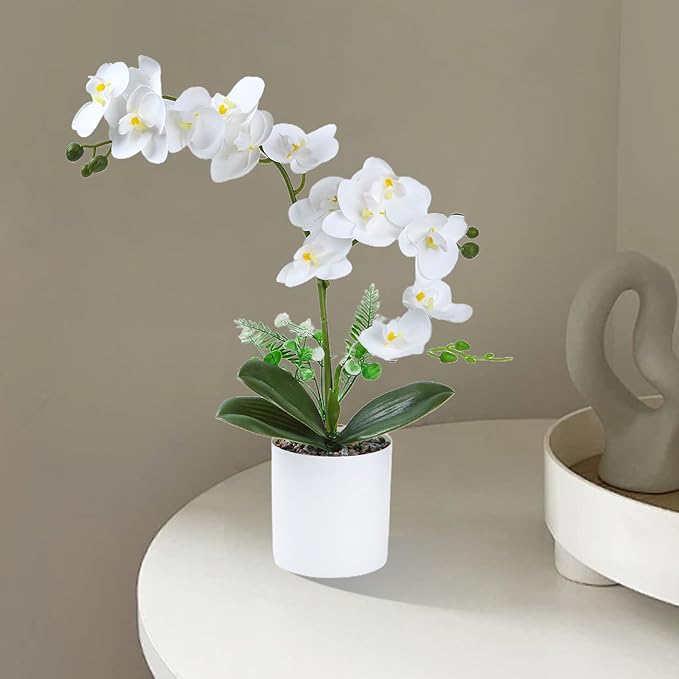 2 Pcs White Fake Orchids Orchid Orchidwith Pot Bendable Shape Washable Orchid Phalaenopsis for Decorate Office Desktop Decoration Bathroom Wedding Dining Table Office Decorations