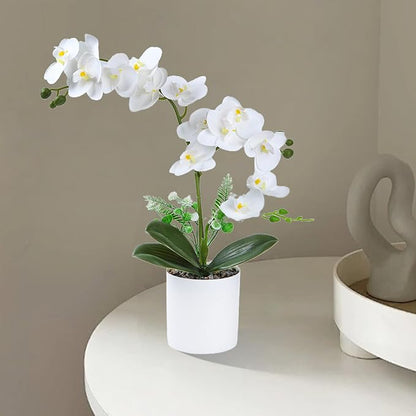 2 Pcs White Fake Orchids Orchid Orchidwith Pot Bendable Shape Washable Orchid Phalaenopsis for Decorate Office Desktop Decoration Bathroom Wedding Dining Table Office Decorations