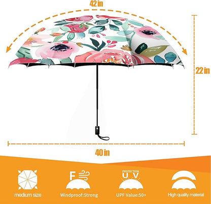 Small Compact Travel Automatic Folding Umbrella for Women, Portable Lightweight, Rain, Wind, UV Sun Shade