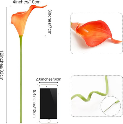 SITUMEIZI 24 PCS Artificial Calla Lily Fake Flowers Silk Flower Real Touch for Home Kitchen Decor Wedding Bouquet Office Decoration(Coral)