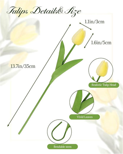MACTING 30 PCS Artificial Tulip Flowers 13.7" Real Touch Fake Flowers Faux PU Tulips for Floral Arrangement Table Centerpieces Kitchen Home Indoor Outdoor Summer Decorations(Mix Green)