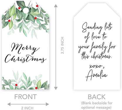 Andaz Press Christmas Holiday Season Classic Gift Tags, Merry Christmas to from Classic Favor Tags, Watercolor Holly Leaves Design, for Holiday Events, Parties, and Favors, 60-Pack
