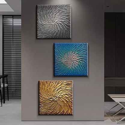 YaSheng Art - 3D Metallic Bead light Blue and Silver Texture Oil Painting on Canvas Abstract Art Pictures Canvas Wall Art Paintings Modern Home Decor Abstract Paintings Ready to hang 30x30inch