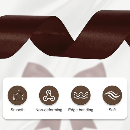 XSEINO 110 Yards Ribbon,1 1/2 Inch Brown Satin Ribbon for Flower Bouquet, Gift Wrapping, Ribbons for Crafts, Hair Bows Making, Wedding Party Decoration, Sewing, Invitation Cards, Christmas