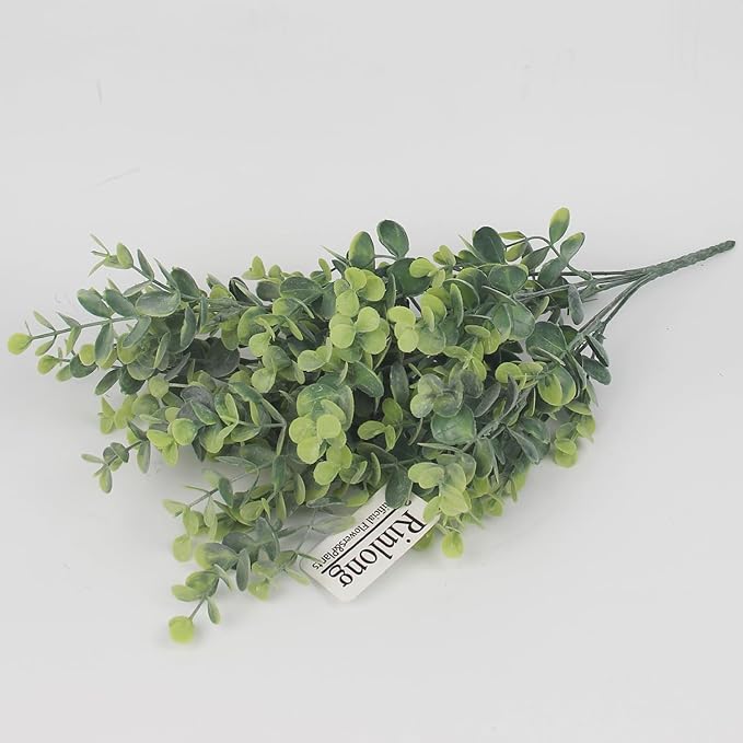 Rinlong Artificial 6Pcs Faux Eucalyptus Leaves Stems Spray Fake Plants Indoor Eucalyptus Branches Artificial Greenery Faux Plants for Farmhouse Bathroom Office Decor