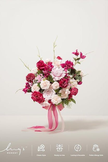 Ling's moment Blush Pink Wedding Bouquets for Bride, Dusty Rose Bridal Bouquets for Bride, 13 Inch Free Form Artificial Wedding Flower Bouquet