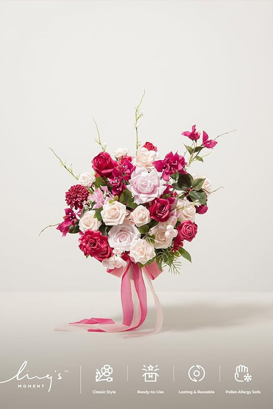 Ling's moment Blush Pink Wedding Bouquets for Bride, Dusty Rose Bridal Bouquets for Bride, 13 Inch Free Form Artificial Wedding Flower Bouquet