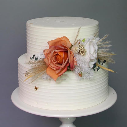 Rinlong 3-Piece Boho Chic Cake Toppers: Terracotta & Beige Silk & Dried Eucalyptus Flowers for Weddings, Birthdays, Baptisms & More