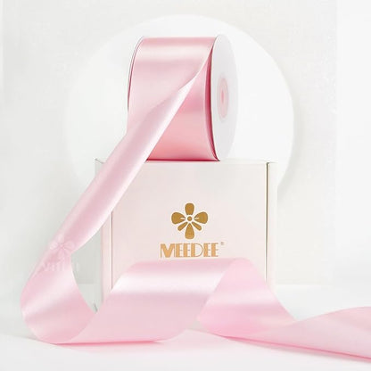 MEEDEE Pink Satin Ribbon 2 Inch Pink Ribbon Lux Double Faced Ribbons by 25 Yards Silk Satin Ribbons for Gift Wrapping, DIY Crafts, Weddings, Flower Bouquet, Holiday Decorating