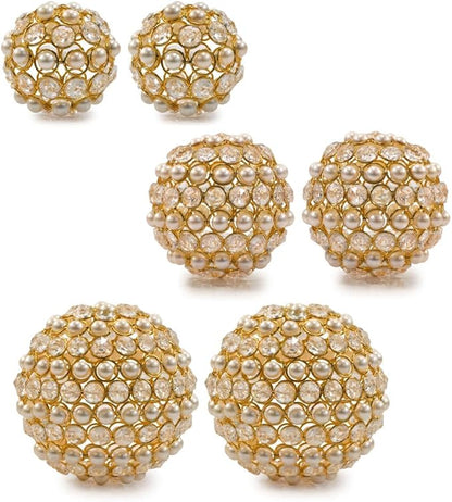 Modern Day Accents 3979 Facetas Perla Gold 5" Cristal & Pearl Spheres - Set of 2, Home Decor, Coffee Table Decor, Decorative Balls, Gem Sphere Ball, Modern Home Decor, Bowl fillers, Gemstone