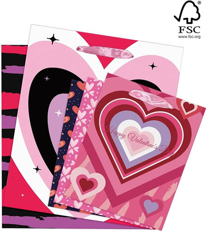 qiqee Valentine 5PCS Gift Bag with Tissue Paper Assorted Size Present Wrap Bags For Lover (3 PCS Medium Size+2 PCS Large Size)