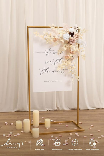 Ling's Moment Wedding Artificial Welcome Sign Flowers Swag Arch Floral Garland Decorations White Beige Pink Ceremony Reception Entrance Entryway Party Banquets Easel Wall Home Outdoor(NOT Include Sign